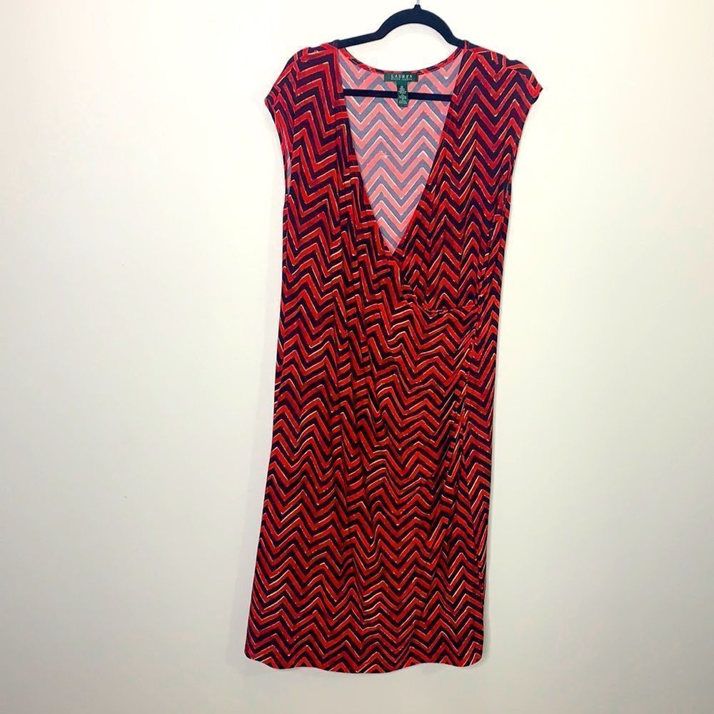 Lauren Ralph Lauren red black chevron dress 2X (A1)